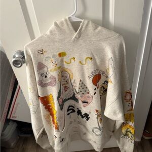 Artistic Graphic Cream Cowl Neck Sweater